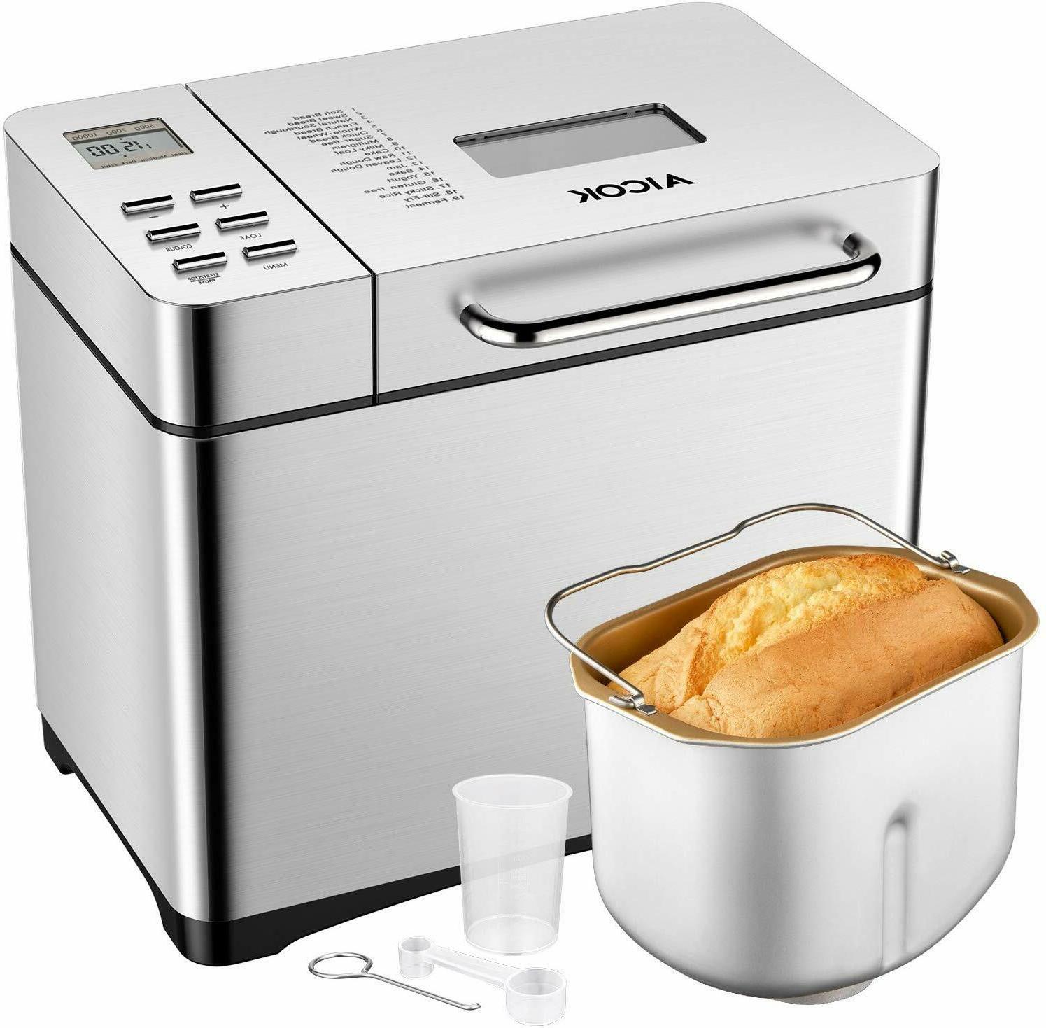 Automatic Bread Maker, Aicok 2.2LB Fully Stainless Steel