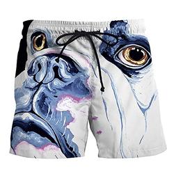 Mens Plus Size Trouser,White Dog Graphic,Summer Swim Trunks 